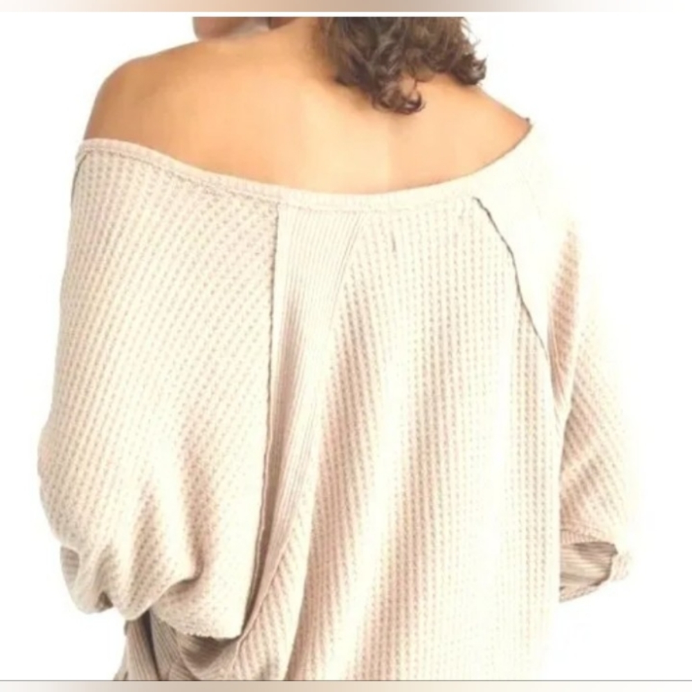 Free People, NWT, Santa Clara, Waffle Knit Top, Alabaster (Ivory) Sizes Med & XS - Picture 4 of 4